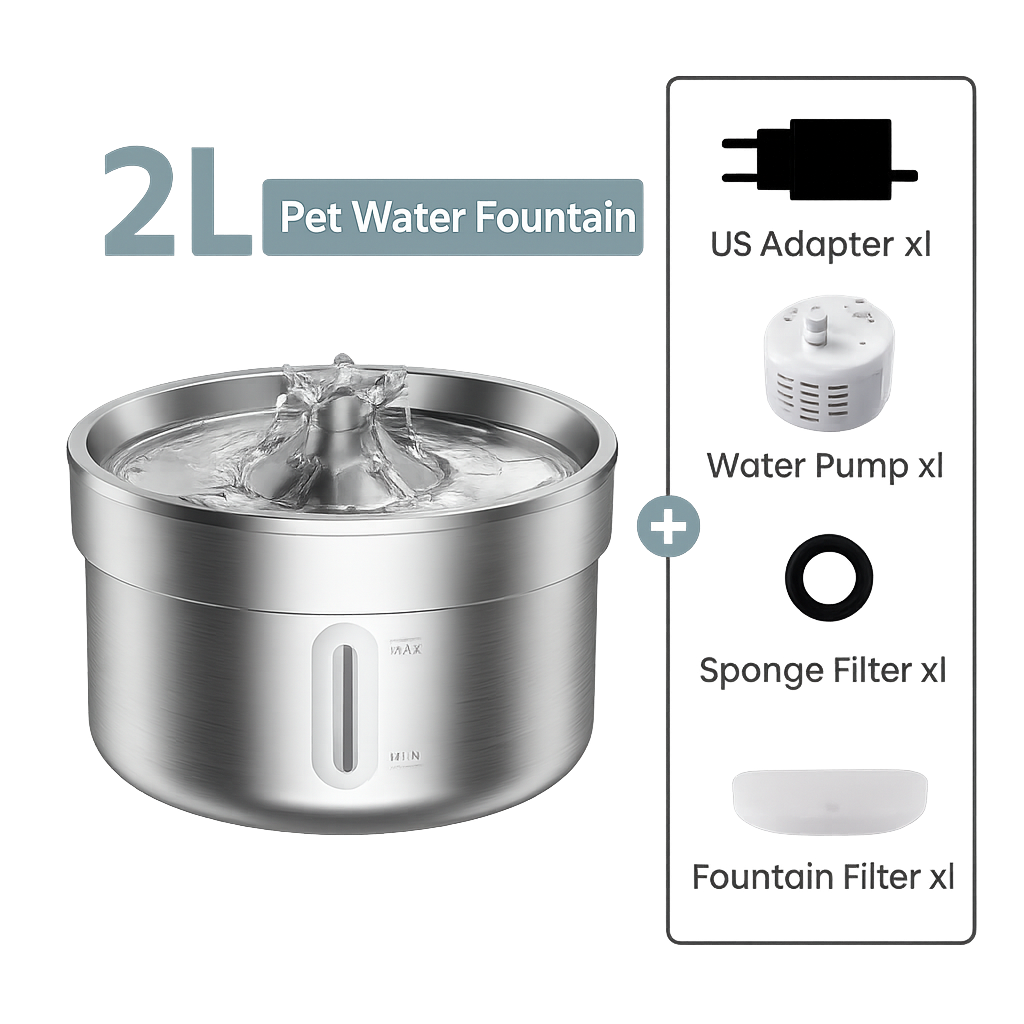 Stainless Steel Cat Water Fountain with Filter - Quiet 3.2L Drinking Bowl for Hydrated Cats