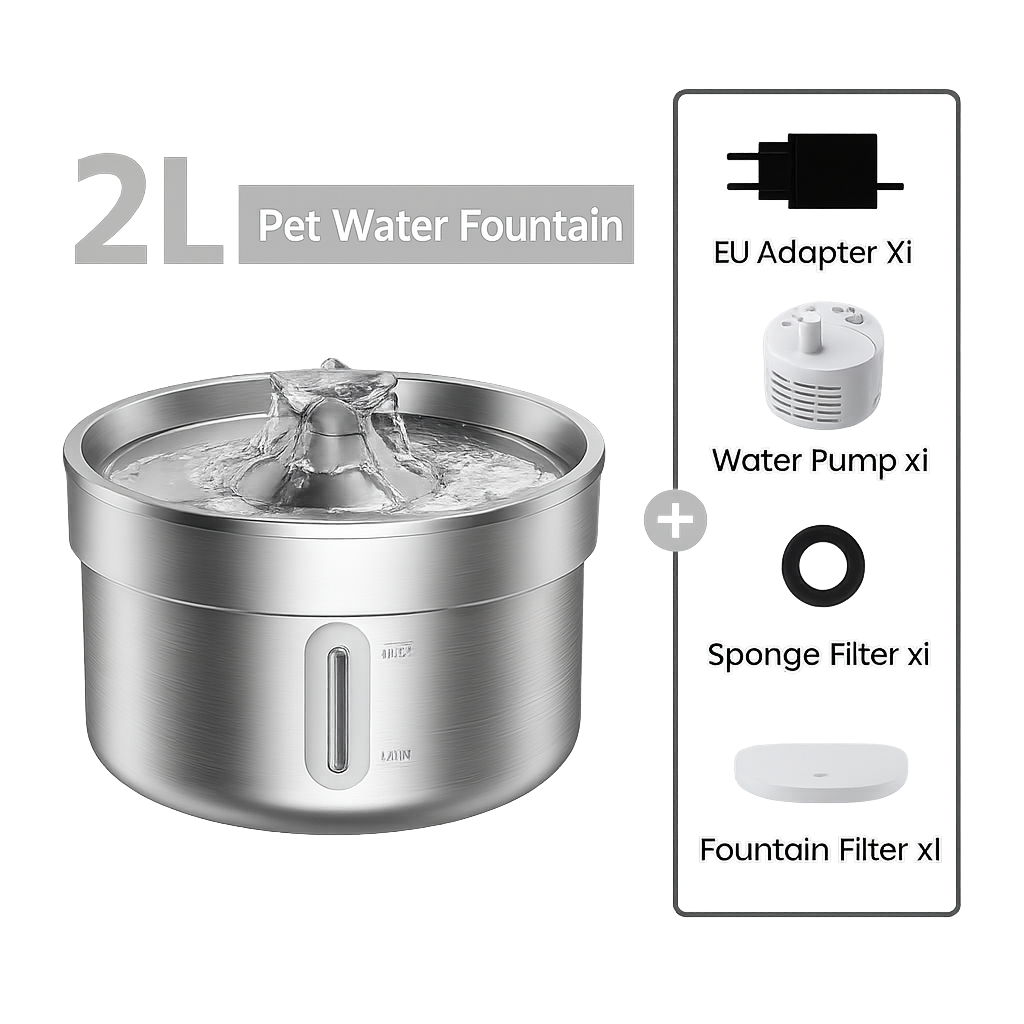 Stainless Steel Cat Water Fountain with Filter - Quiet 3.2L Drinking Bowl for Hydrated Cats
