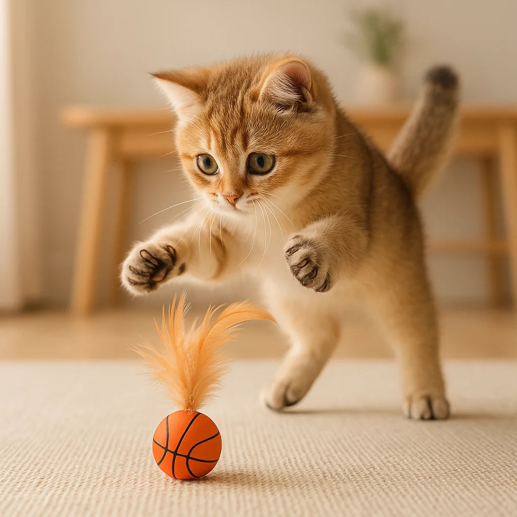 Interactive Cat Toy Bouncing Ball with Feathers for Endless Playtime