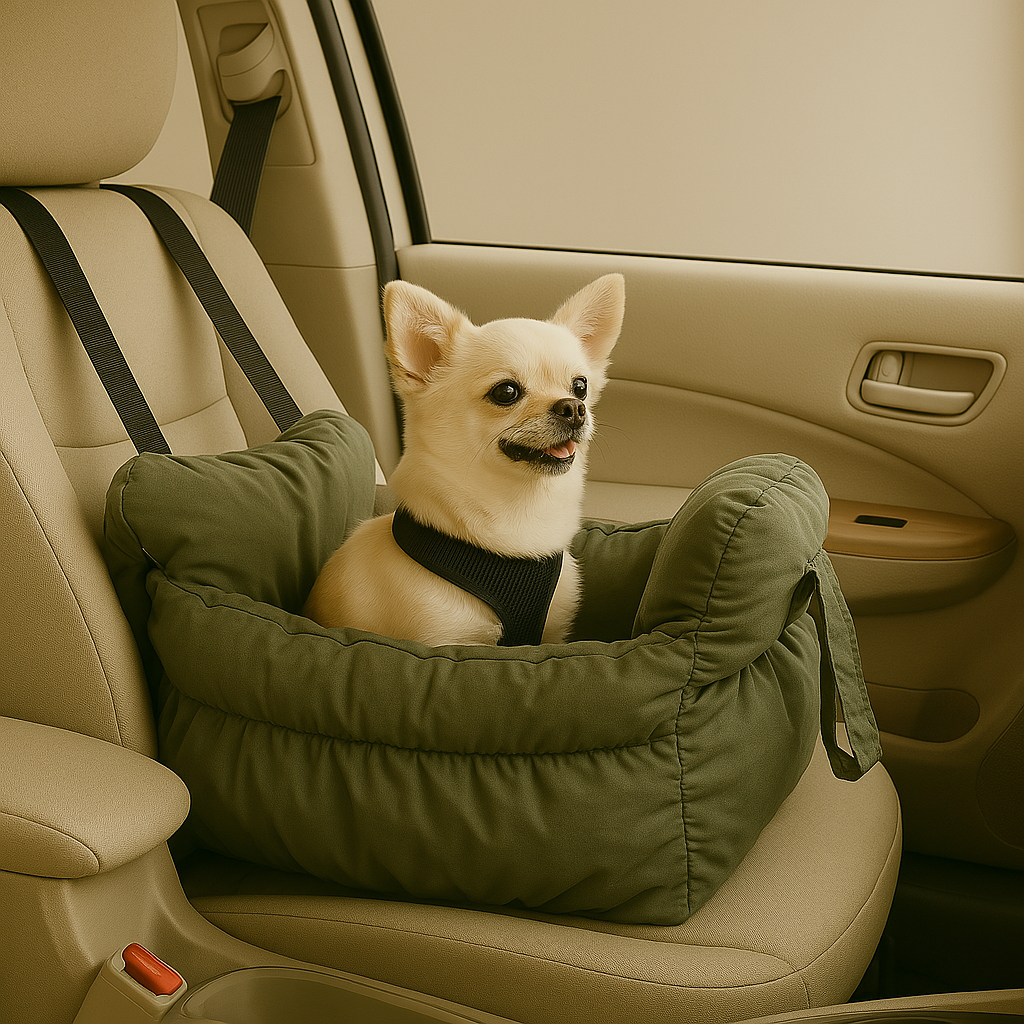 Dog Car Seat Luxury Travel Bed With Washable Cover & Harness Clip