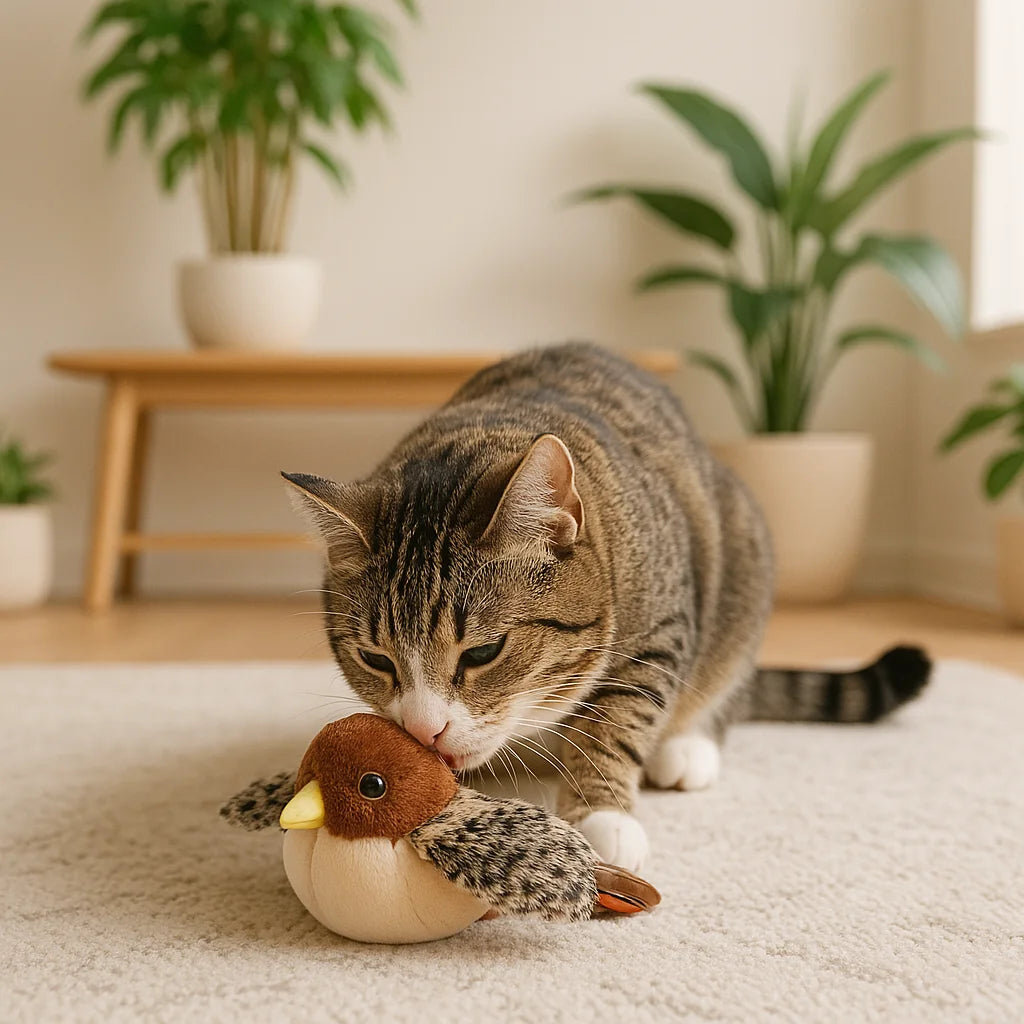 Interactive Cat Toy Moving & Chirping Bird Toy, USB Rechargeable