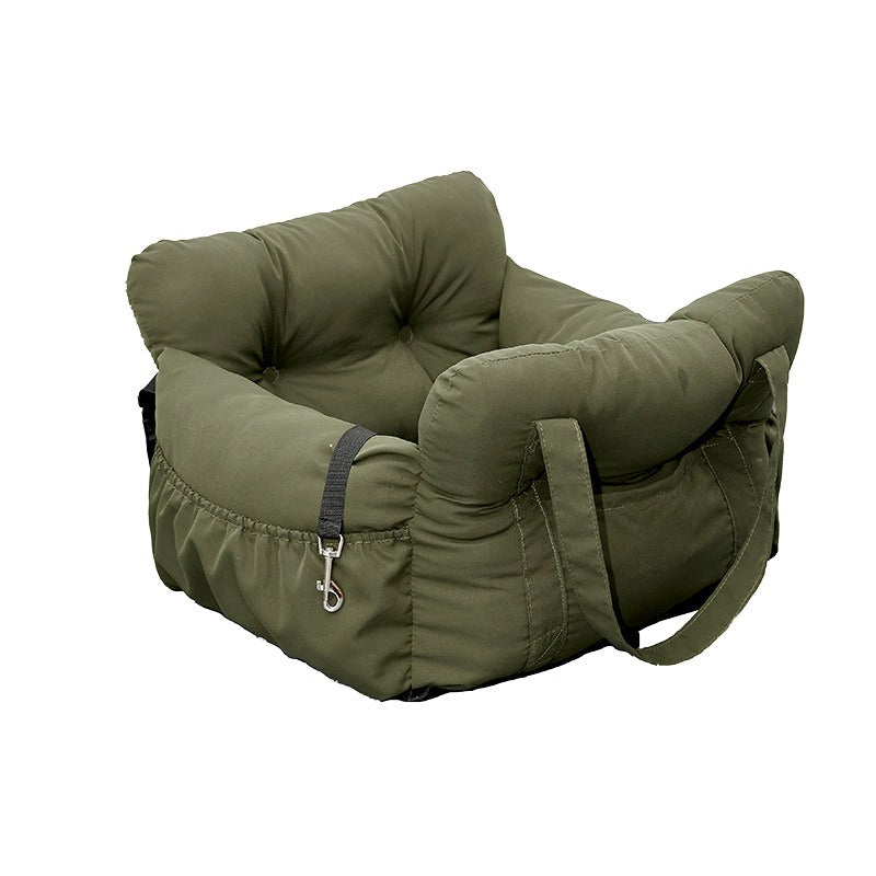 Dog Car Seat Luxury Travel Bed With Washable Cover & Harness Clip