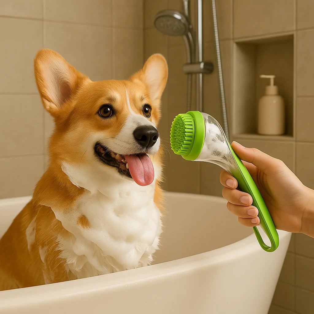 Washing Brush Pet Bath Brush With Built-in Soap Dispenser
