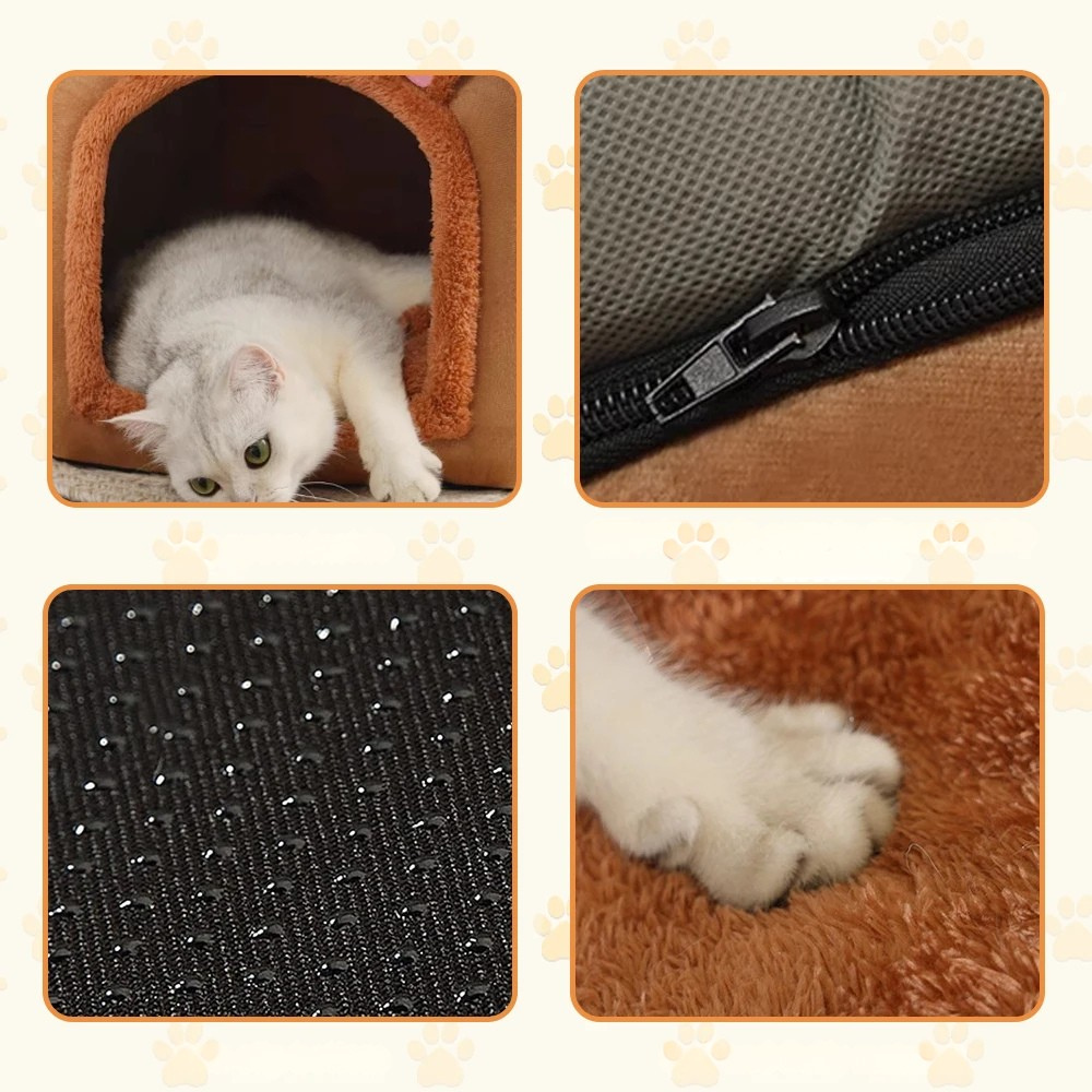 Beer-Vormig Kattenhuis | Opvouwbaar met Afneembaar Kussen