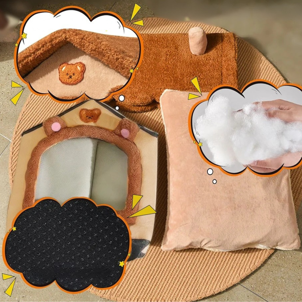 Beer-Vormig Kattenhuis | Opvouwbaar met Afneembaar Kussen