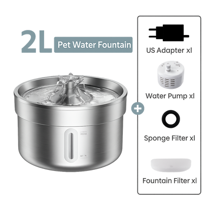Stainless Steel Cat Water Fountain with Filter - Quiet 3.2L Drinking Bowl for Hydrated Cats 