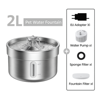 Stainless Steel Cat Water Fountain with Filter - Quiet 3.2L Drinking Bowl for Hydrated Cats 