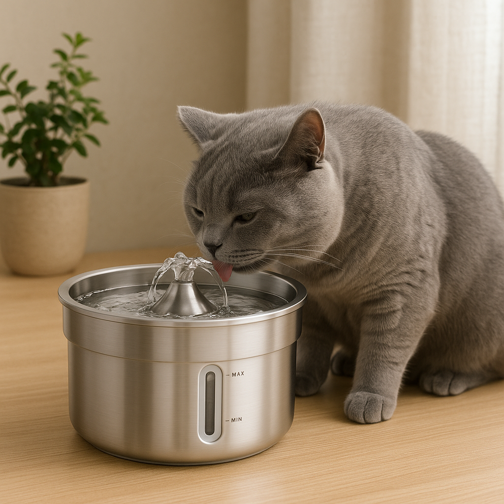 Stainless Steel Cat Water Fountain with Filter - Quiet 3.2L Drinking Bowl for Hydrated Cats 
