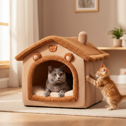 Beer-Vormig Kattenhuis | Opvouwbaar met Afneembaar Kussen