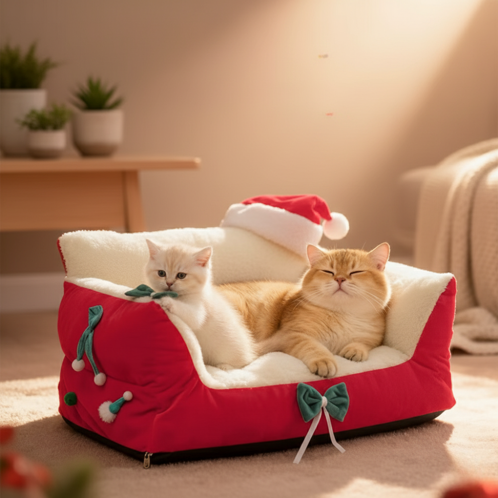Kerst Pluchen Kattenbed | Wasbare Sofa